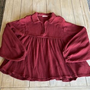 Ces Femme Boutique Dark Red Burgundy Baby Doll Love Sleeve Top Large